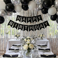 Kit de guirlande de ballons d'anniversaire noir, argent et blanc avec bannière Joyeux Anniversaire et rideau de paillettes argentées pour décorations de fête