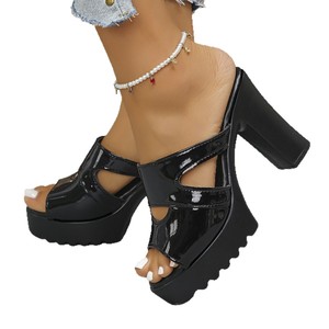 European American Fish Mouth High Heels Summer new Arrival thick Sole elegant cut Out <b>Sandals</b> Plus Size - Product Image 1