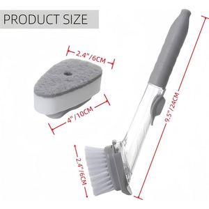 Éponge de nettoyage pour la vaisselle de cuisine remplaçable avec distributeur de savon, manche en plastique et poils en silicone - Product Image 3