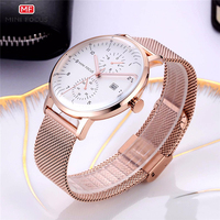 Jam Tangan Pria Klasik MINI FOCUS 0052GM Quartz Tali Baja Tahan Karat 20mm Dial Kaca Penunjuk 3 Sub-Dial 6 Jarum Tanggal Alloy