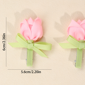 CN 2pcs épingles à cheveux en ruban faites à la main pinces à cheveux fleur rose douce pour les filles - Product Image 5