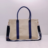 Sac à main bandoulière de luxe personnalisé en toile pour femme, sac fourre-tout en toile avec garniture de sangle marine, grande capacité, sacs fourre-tout en toile imperméables avec poignée