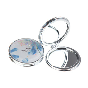 Blue Floral White Quicksand Glitter Compact Mirror Round Metal Double-Sided <b>Pocket</b> Makeup Mirror HD Glass Mirror Custom Logo - Product Image 1