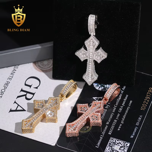 Gra giấy chứng nhận đồ trang sức mỹ Baguette kim cương 925 Bạc hip hop Iced out vvs moissanite chéo Mặt dây chuyền - Product Image 4