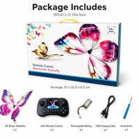 Ornithoptère papillon léger 68g avec ailes en maille translucide, LED blanc chaud, contrôle Bluetooth 2.4G, jouet volant d'intérieur