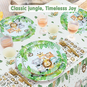 Ensemble de <span class=keywords><strong>vaisselle</strong></span> <span class=keywords><strong>jetable</strong></span> sur le thème des animaux de la <span class=keywords><strong>jungle</strong></span> pour fête Safari, fournitures de fête pour bébé sur le thème de la faune de la <span class=keywords><strong>jungle</strong></span> - Product Image 4