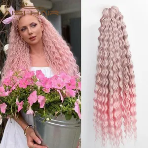 AISI tóc bán buôn sâu sóng 22 inch tổng hợp xoăn Twist Crochet bện lượn sóng Ombre màu hồng bện phần mở rộng tóc cho phụ nữ