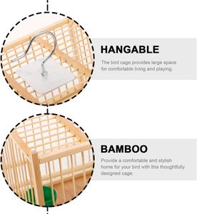 8.07 pouces carré Beige bambou <span class=keywords><strong>cage</strong></span> à oiseaux perle décor solide intérieur bois nichoir pour petits oiseaux y compris mangeoire tasses suspendus - Product Image 4