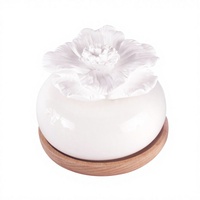 Diffuseur d'arômes sans flamme en porcelaine blanche, contenant d'aromathérapie, base en bois, parfum de pivoine, emballé