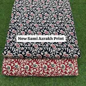 Nouveau tissu en coton imprimé Sami Azrakh avec motif ethnique traditionnel fait main, matière douce et respirante, idéal pour les robes Kurti - Product Image 4