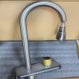 Grifo de Cocina Moderno de Acero Inoxidable <span class=keywords><strong>con</strong></span> un Solo Orificio y una Sola Manija, <span class=keywords><strong>con</strong></span> Cascada y Rociador Extraíble, en Oferta - Product Image 4