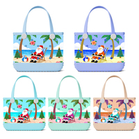 Sac de plage en EVA bleu clair avec imprimé Père Noël sur la plage, sac à main tropical de Noël pour les rassemblements familiaux en plein air