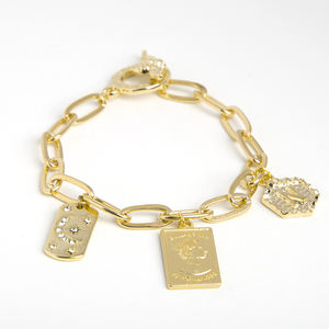 Joyería de moda Mosquetón chapado en oro de 18 quilates Pulsera de cadena con dijes de Tortuga/ancla/vida de árbol - Product Image 4