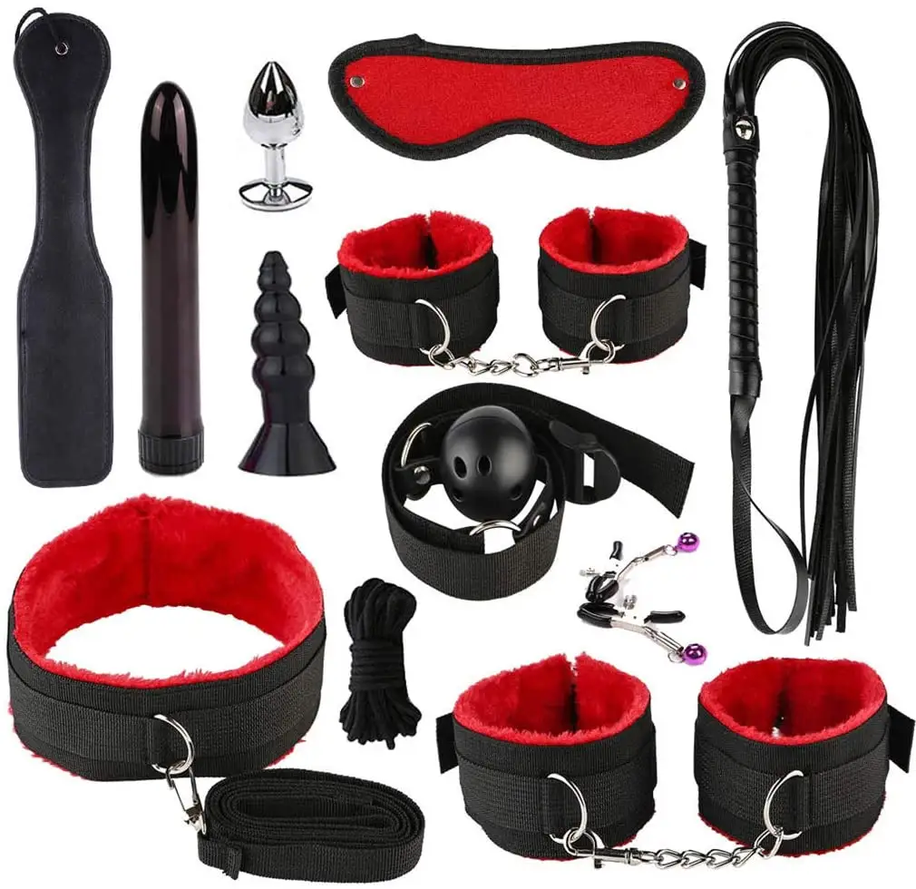 Juego de bondage de peluche erótico, 12 piezas, ropa de bondage alternativa, SM, cama, flirteo, tapones anales, aparatos vibratorios