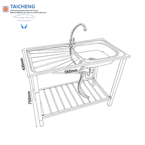Évier de cuisine rectangulaire autoportant en acier inoxydable 1000x500mm avec égouttoir sans robinet, finition satinée brossée - Product Image 6