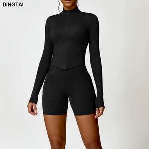 Popolare Giacca da Yoga per Donna, Abbigliamento Fitness con Logo Personalizzato, Vestiti Sportivi Aderenti, Top con Zip Intera, Completo Corto Sportivo per Donne - Product Image 3