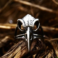 Bague en acier inoxydable pour hommes, Style Punk, Rune Viking, crâne, corbeau, oiseau, Animal