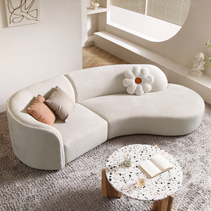Sofá de Tela Curvo de Estilo Nórdico en Forma de S, Color Blanco Hueso, Sofá de Diseño Moderno para Sala de Estar - Product Image 1