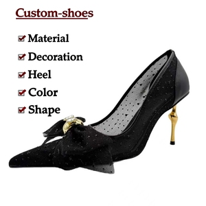 Sandalias de tacón alto con punta en pico, lazo y diamantes de imitación, de malla, estilo europeo-americano, personalizadas por el fabricante, para mujer - Product Image 2