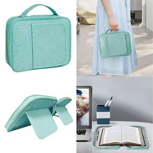 Church Book Cover Protective Holder Easy <b>Carrying</b> <b>Case</b> with Handle Zipper Pocket Bookemark and Pen Holder - Product Image 3