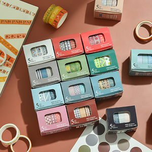 5Rolls/box Creative Masking Tape Set Basic Pattern Washi Tape DIY Scrapbooking Diary Journal Stationery