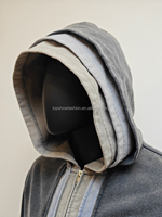 Sweat à capuche unisexe Streetwear en coton de haute qualité, triple couche, coupe ample, en molleton français, avec fermeture éclair, effet délavé à l'acide