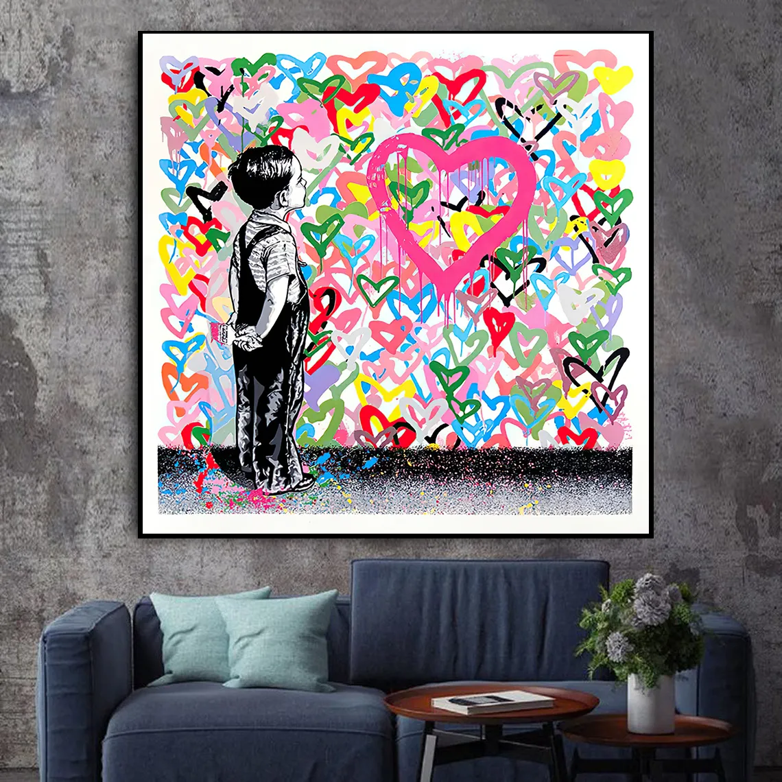 Banksy Boy – peintre au pinceau, images d'art mural d'amour colorées pour la décoration de la maison Cuadros décoration de la maison