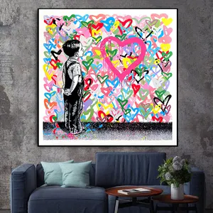 Pincéis de pintura de menino, banksy, amor, colorido, arte de parede, decoração de casa, quadros, sala de estar, decoração de casa