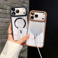 Funda Magnética Transparente de Lujo para Teléfono con Soporte para Cámara, Compatible con iPhone 17, 16, 15, 14, 13, Carga Inalámbrica