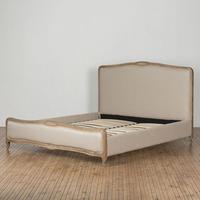 Cadre de lit capitonné de style provincial français en lin et chêne patiné, tailles Queen et King, pour chambre d'hôtel, vente en gros, OEM, sur mesure