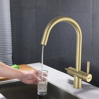 Robinet de cuisine doré satiné à 3 voies avec osmose inverse Robinet filtre à eau potable en acier inoxydable 304 Robinet à 3 voies
