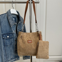 Sac fourre-tout en velours côtelé avec pochette, grand sac à bandoulière pour femme, cadeau d'hiver, vente en gros
