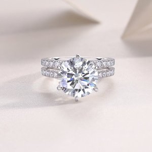 Ensemble de mariage en moissanite taille ronde, couleur D, VVS1, pierres de laboratoire, <span class=keywords><strong>argent</strong></span> sterling S925, plaqué or 18 carats, or rose, or blanc - Product Image 3