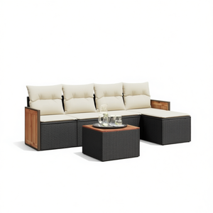 Conjunto de Sofá Modular de Jardín en Ratán Negro con Cojines de Espuma de Alta Densidad, Muebles de Exterior con Diseño Elegante y Duradero - Product Image 1