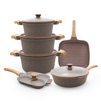 Ensemble de casseroles et poêles en céramique marron antiadhésives en granit, robustes, en aluminium moulé, sans PFAS, écologiques, pour la maison, OEM