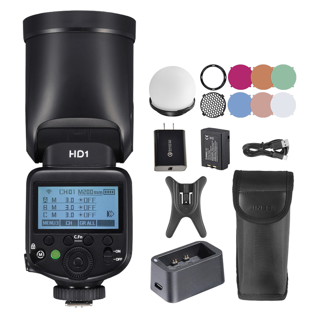 JINBEI HD-1 Camera Flash Light Photography Outdoor Li-ion Battery Round-head HSS Speedlite Kit With Softball