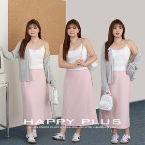 แฮปปี้ พลัส ชมพู กระโปรงมิดิเอวสูงผ้าซาตินทรงเอไซส์พลัสกระโปรงผู้หญิง N9239 - Product Image 4