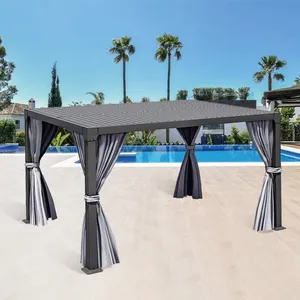 Outdoor louvered pergola patio hardtop gazebo with netting and shaded curtains customized gazebo