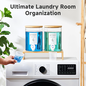 Dispensador <span class=keywords><strong>de</strong></span> <span class=keywords><strong>detergente</strong></span> para ropa con tapas <span class=keywords><strong>de</strong></span> bambú, estante, grifos para organización y almacenamiento <span class=keywords><strong>de</strong></span> lavandería - Product Image 5