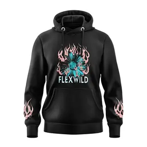 Heren Vintage Poff Print Hoodie Zwart Kledingstuk Geverfd Zwaar Gewicht Hoodie Sweatshirt Pullover