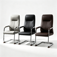 Chaise de bureau ergonomique à dossier haut, gris, rembourrée, avec accoudoirs rembourrés, base chromée, pour salle de réunion et visiteurs