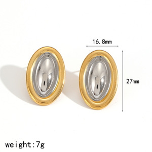 ต่างหูสแตนเลสทรงรีทรงเรขาคณิตชุบทองเหล็กไทเทเนียมสำหรับผู้หญิงแฟชั่นเครื่องประดับ TE60404 - Product Image 5
