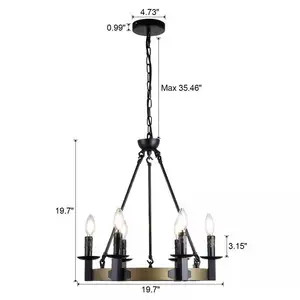 Modern 6 açık siyah yuvarlak demir Metal avize mum kolye lamba asılı aydınlatma ev için