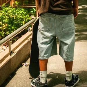 Streetwear vintage patineur lâche poche arrière broderie y2k patch jorts personnalisés denim baggy délavé jean shorts lavé