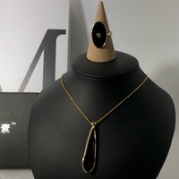 Argent sterling longue pierre noire collier bague or vermeil fabricants de bijoux bijoux de mode ensembles de bijoux en argent sterling