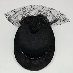 Elegante Sombrero de Encaje Negro y Plumas con Velo de Telaraña, Estilo Victoriano Retro, para Mujeres, Eventos Temáticos, Actuaciones Escénicas - Product Image 4