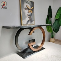 Console d'entrée moderne et créative en marbre, style minimaliste de luxe léger, en acier inoxydable bicolore, démontable, pour salons