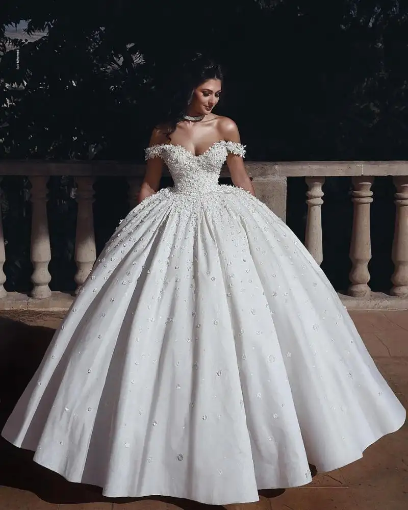 FA161 Ball Gown Cap Sleeve Off Shoulder Sweep Train Backless Flower Girl Dress Castle Church Wedding Dress 2022 With Appliques