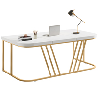 Bureau de direction de luxe en bois et métal blanc or pour bureau/étude avec un grand bureau spacieux