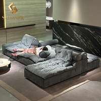 Canapé modulaire Lazy Cloud en cuir véritable, assise profonde, inclinable, pieds en acier inoxydable, style villa italienne, pour salon